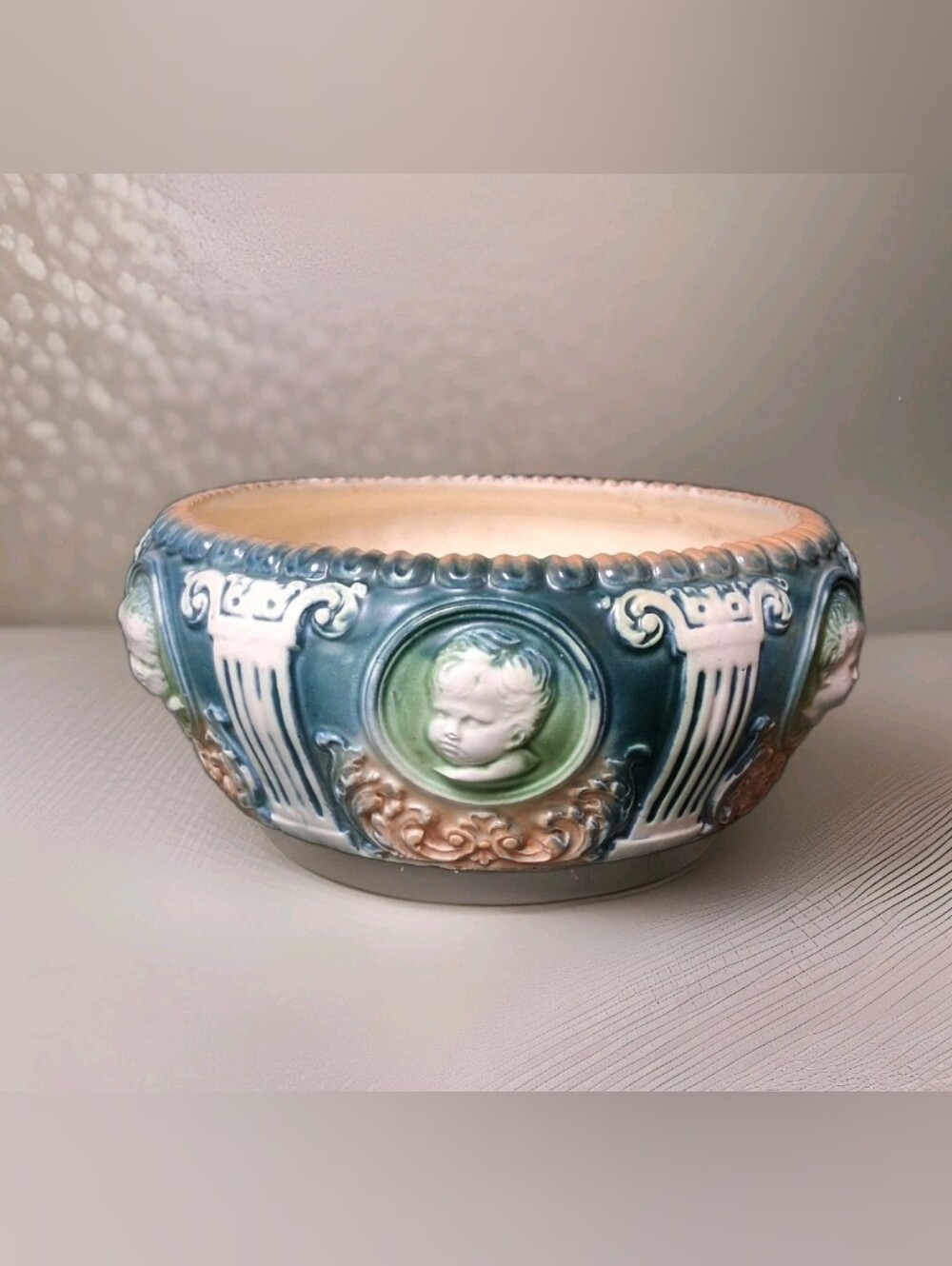 Vintage Roseville Art Pottery Cameo II 1920s Green White Planter Bowl